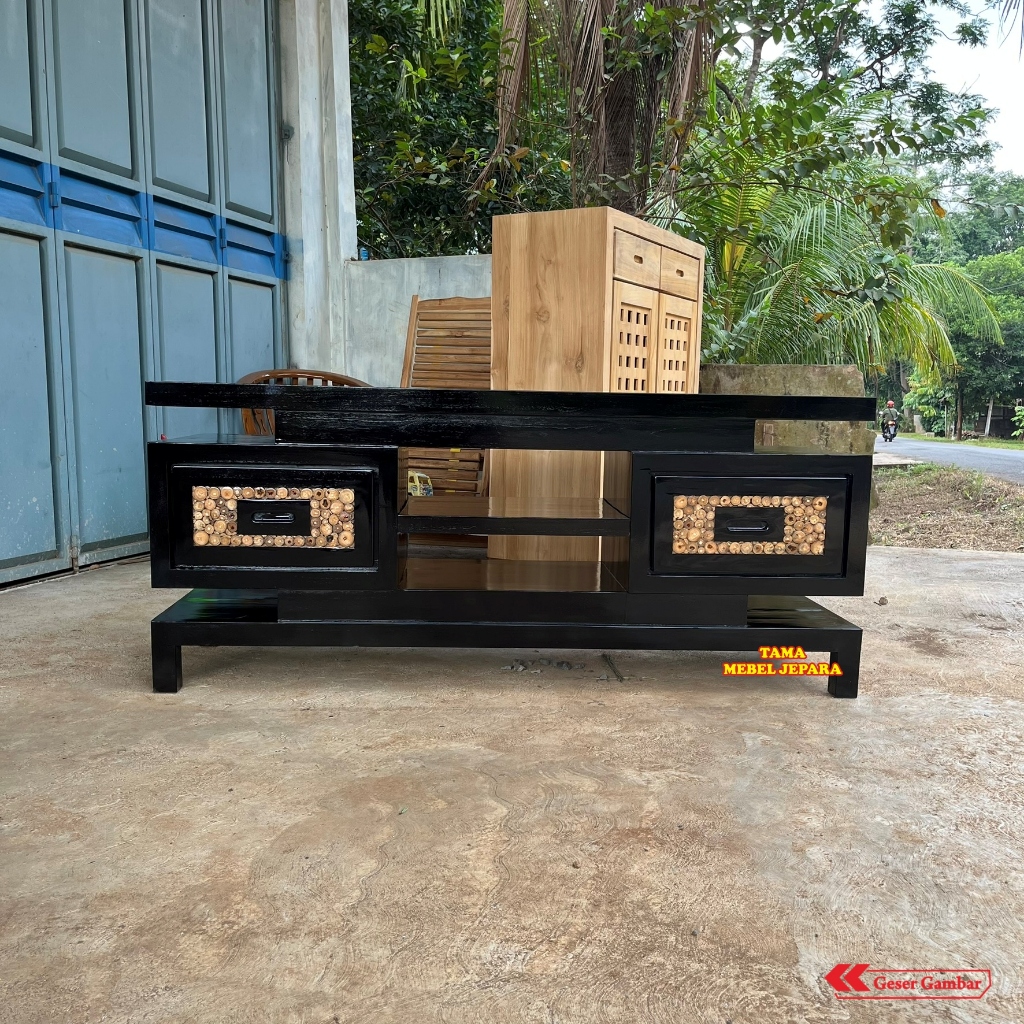 Meja TV Hitam Minimalis TERLARIS - Bufet TV 2 Laci Modern