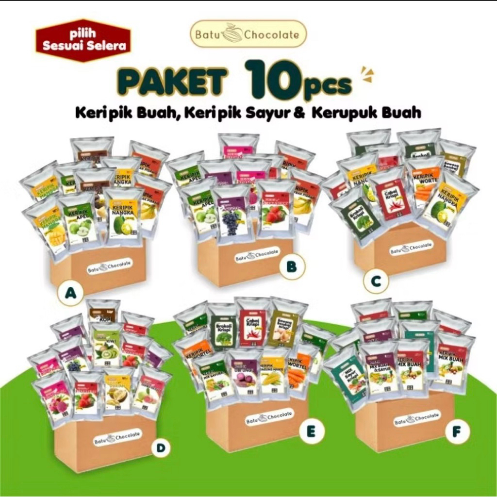 

Paket Oleh oleh - Paket 10 pcs Keripik Buah & Kerupuk Buah - Oleh Oleh Khas Malang Batu