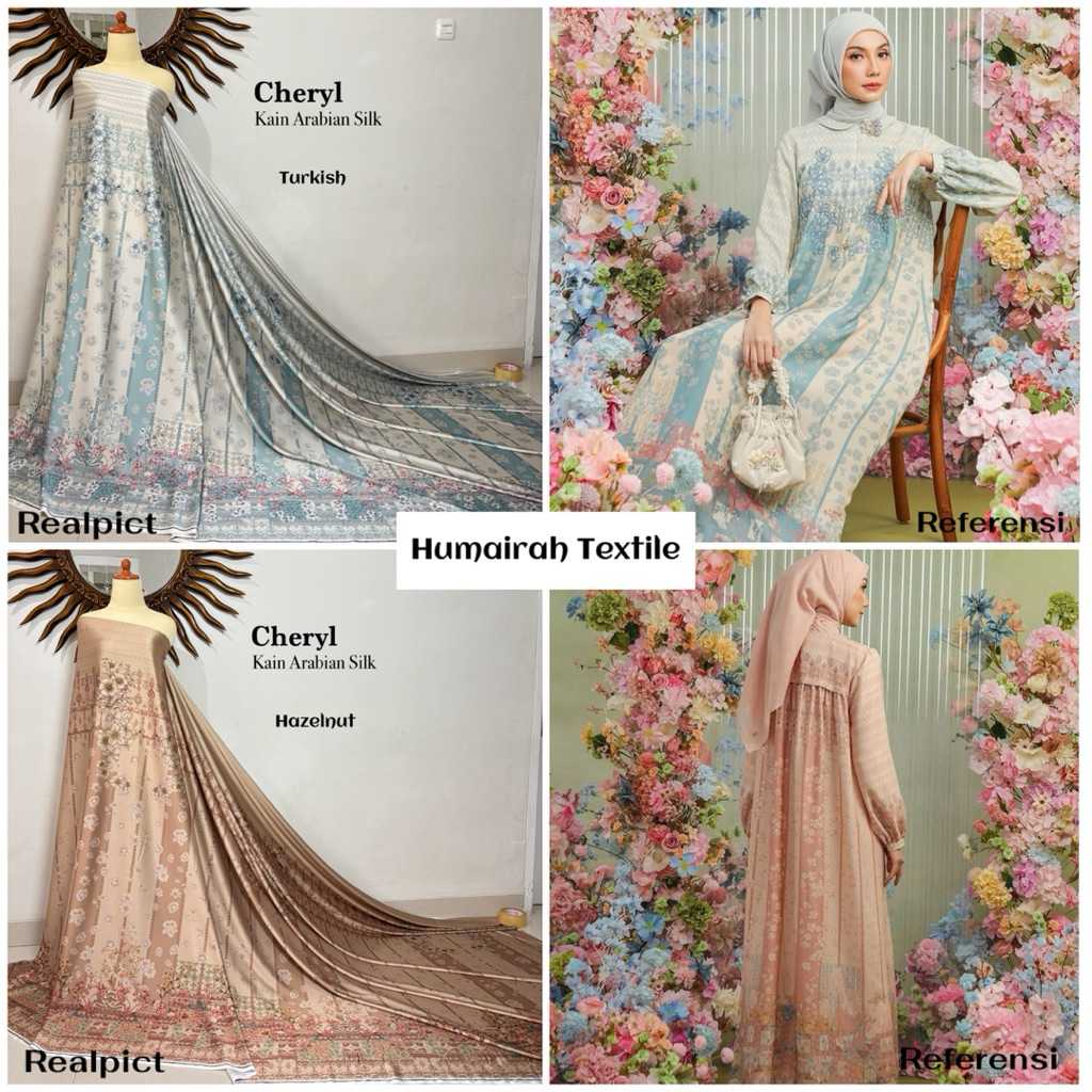 Bahan Kain Sutra Arabian Silk premium motif Cheryll adem lembut / harga 0,5 meter / kain silk metera