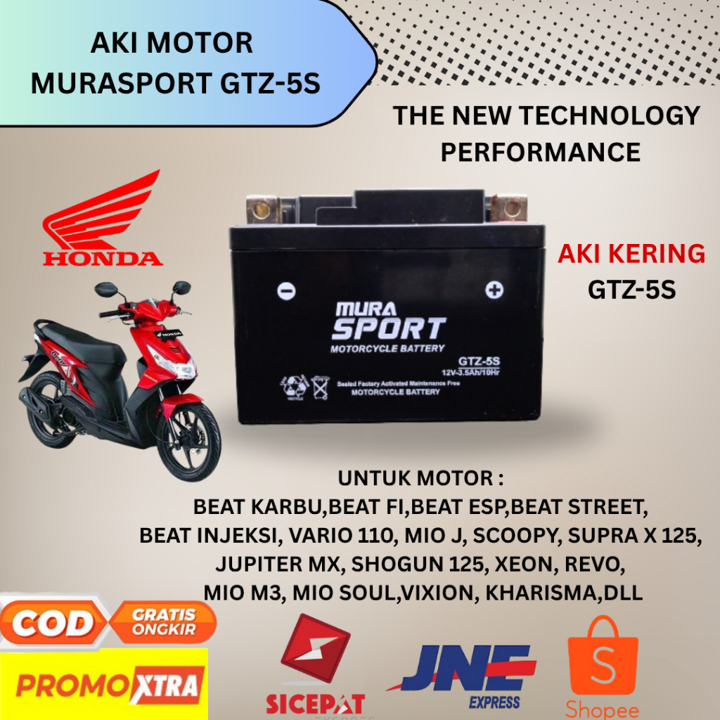 Aki motor honda beat karbu,beat fi,mio,vario,scoopy Accu Murasport GTZ 5S berkualitas