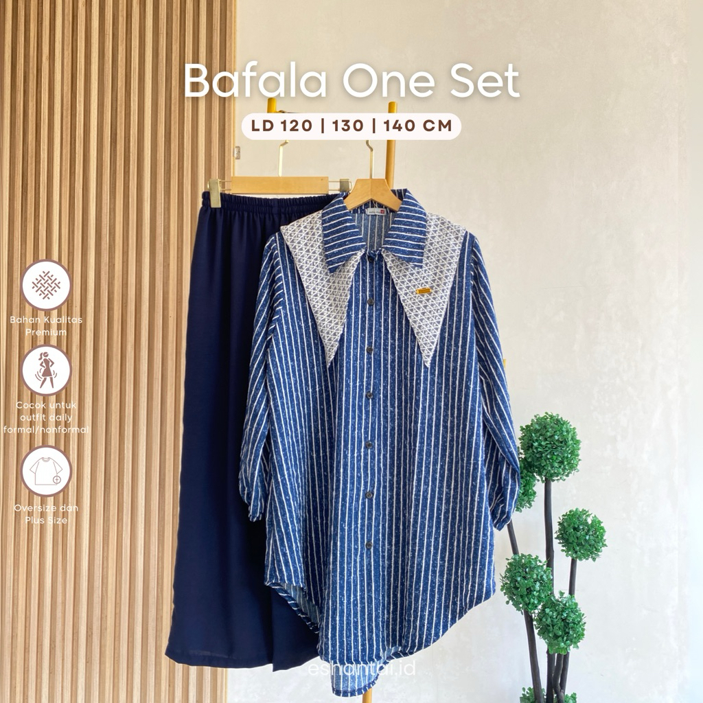 Bafala LD 140 130 120 One Set JUMBO L-5XL Big Size | Setelan Long Tunik Salur mix Brokat Diamond + C