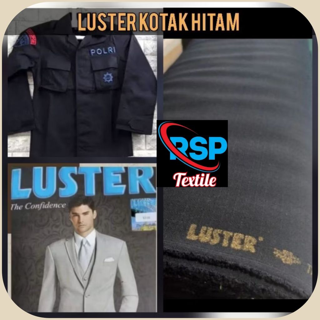 Kain Luster Kotak Ribstop Hitam Bahan Seragam PDL PDLT Polisi Brimob Sabhara Polri Harga Per 10 CM