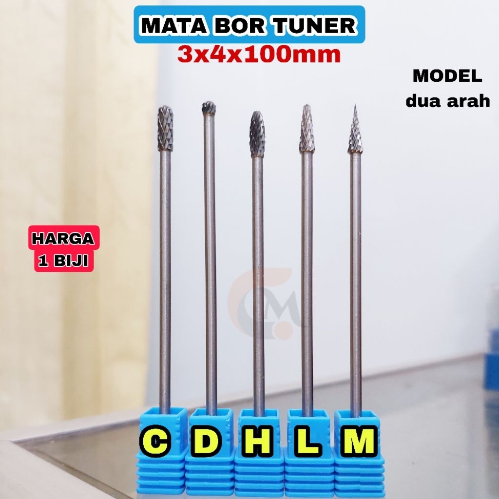 1 biji mata bor tuner 3x4x100mm carbide burr searah atau dua arah