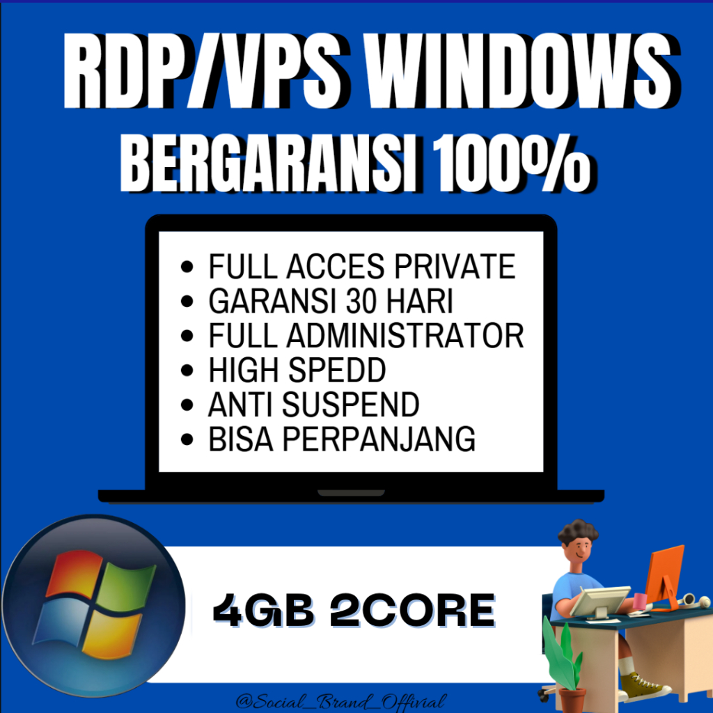 RDP WINDOWS 4GB 2CORE FULL ADMINISTRATOR, GARANSI 30 HARI