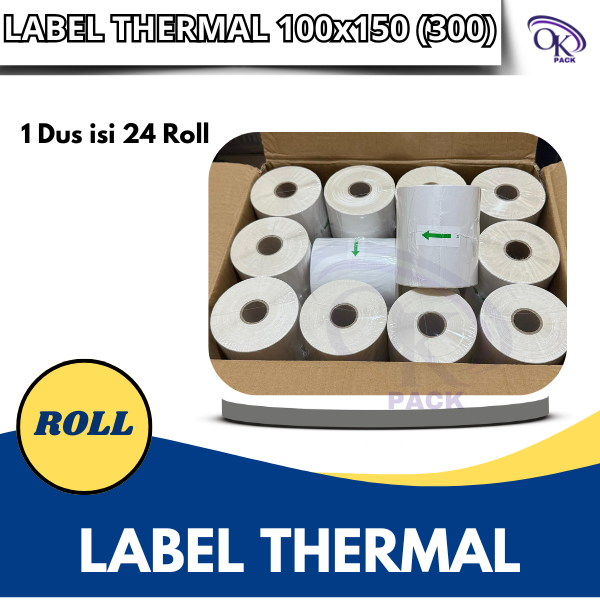 

LABEL STICKER THERMAL & CONTINOUS PAPER THERMAL 100 X 150 mm" isi 300pcs (1dus isi 24 Roll)