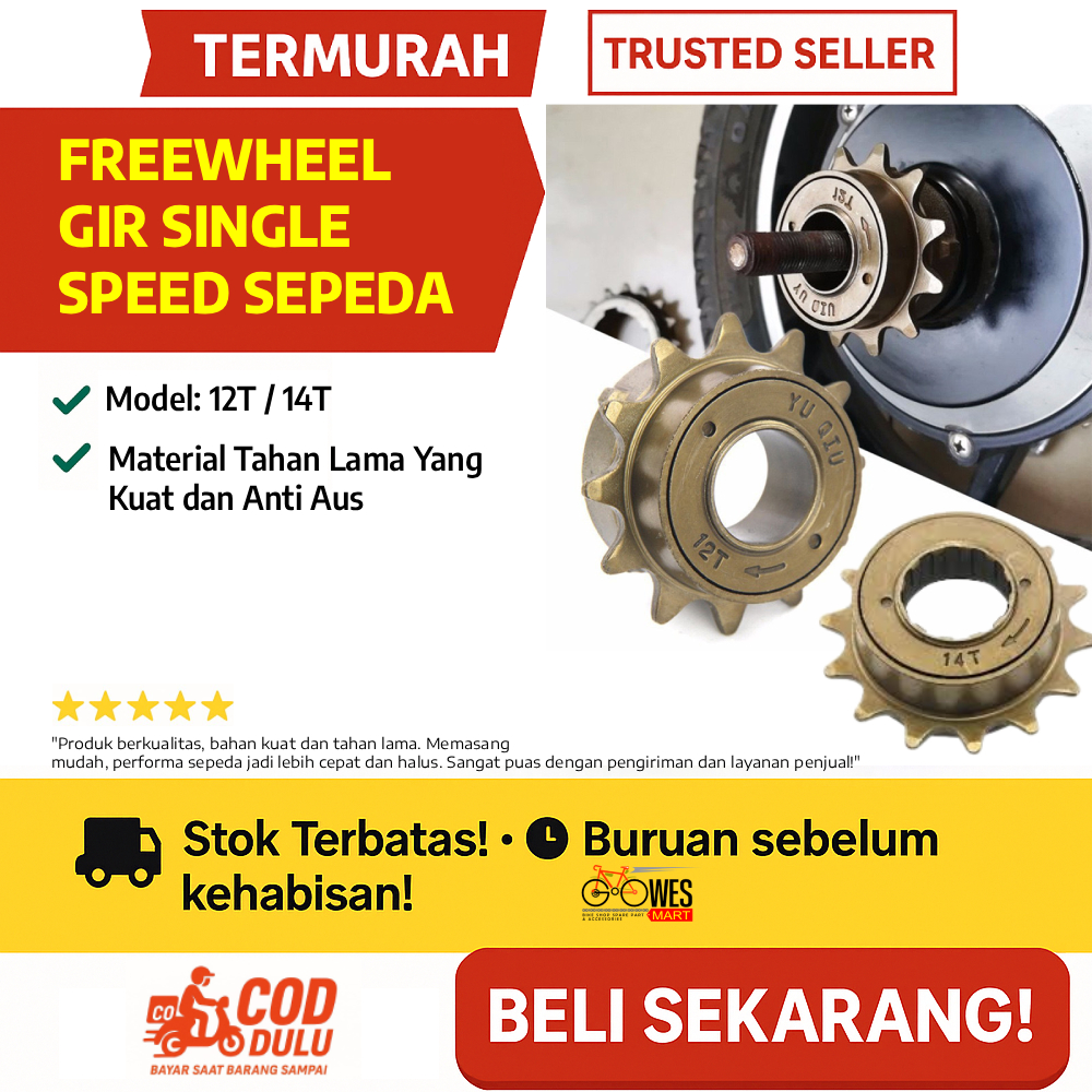 Freewheel Gir Gear Sprocket Sepeda Single Speed 12T 14T