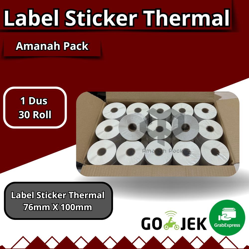 

LABEL STICKER THERMAL & CONTINOUS PAPER THERMAL 76 X 100 mm" isi 500pcs (1dus isi 30 Roll)