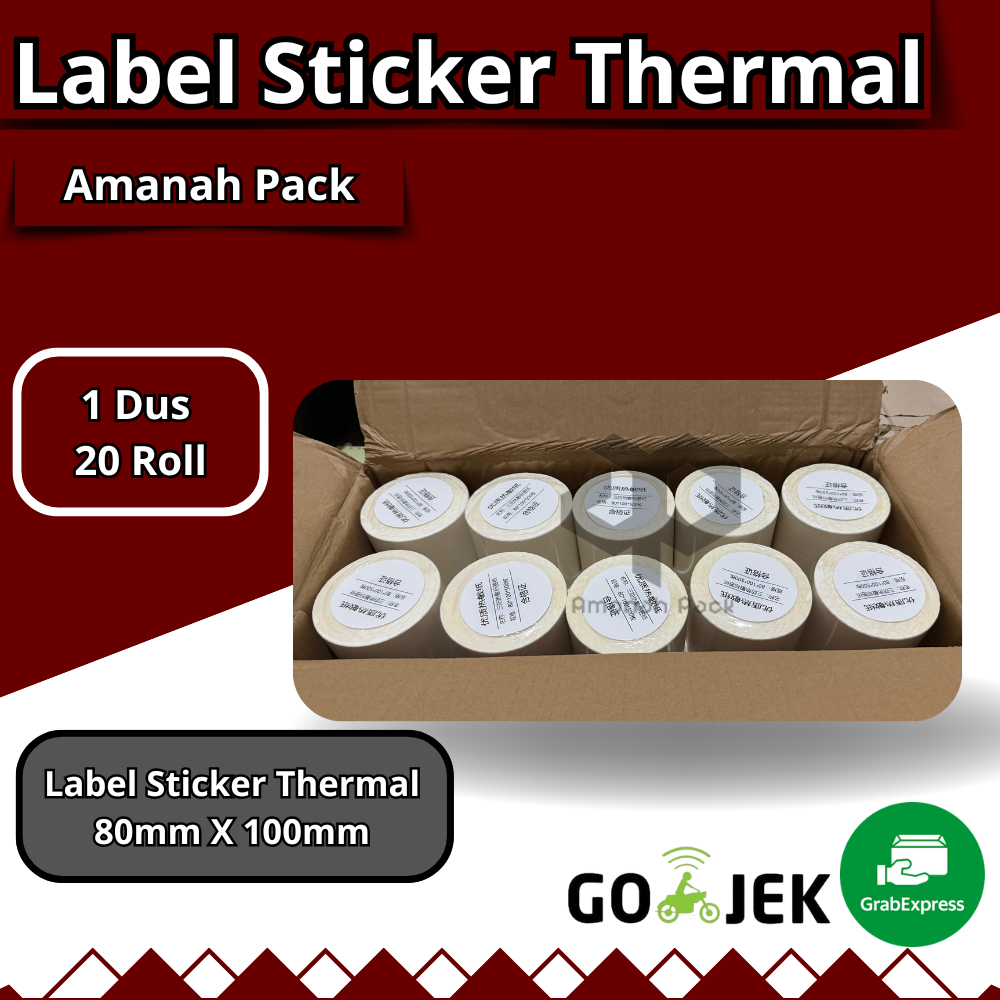 

LABEL STICKER THERMAL & CONTINOUS PAPER THERMAL 80 X 100 mm" isi 500pcs (1dus isi 20 Roll)