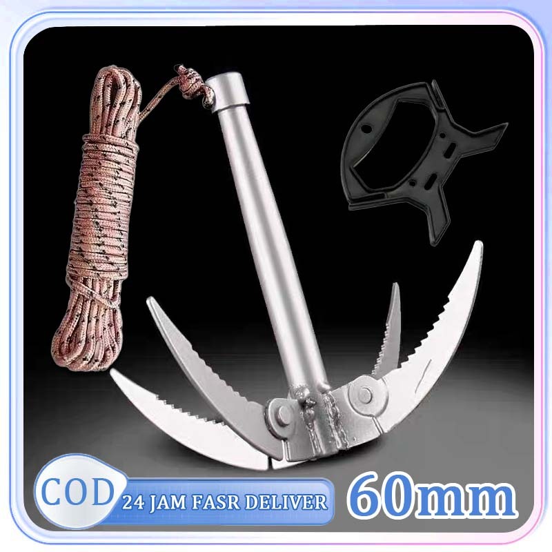 4 Cakar Sabit Jangkar Lipat Besi Galvanis Jangkar Mini Lipat Pemotong Tanaman Air Rumput Alat Kebun 