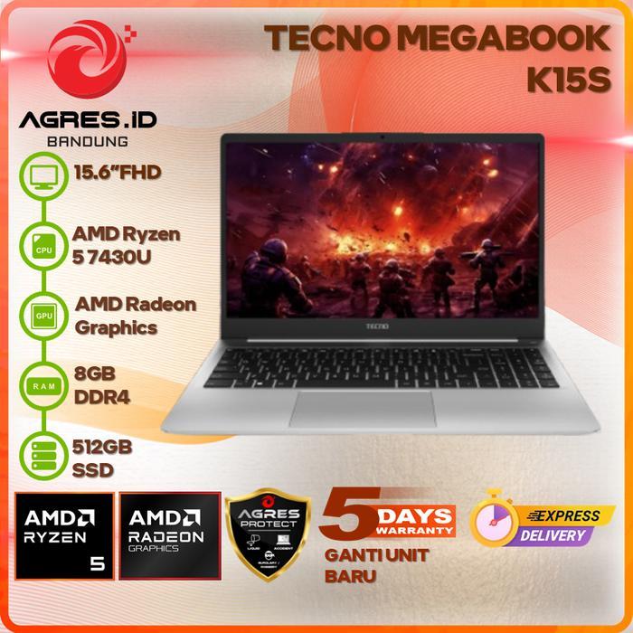TECNO MEGABOOK K15S RYZEN 5 7430U 8GB 512GB 15.6" FHD IPS