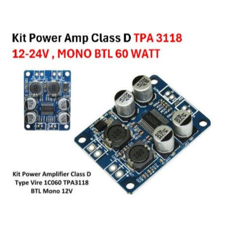 KIT Power Amplifier Class D TPA3118 12-24V Mono BTL 60 Watt