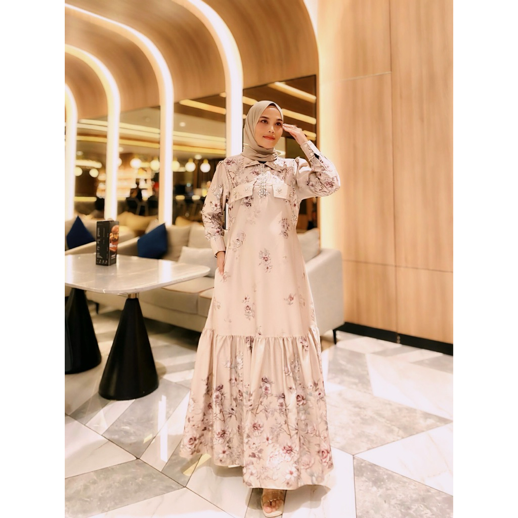 Galleri.Hai - Gamis motif bunga model terbaru mewah baju kondangan simpel elegan