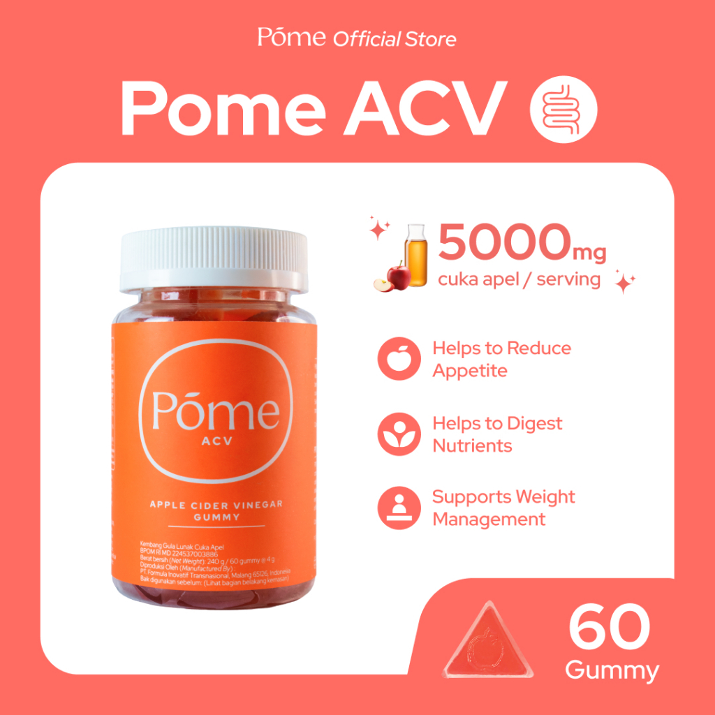 Pome ACV Gummy Cuka Apel Apple Cider Vinegar Suplemen Diet Vegan Detox / Cocok untuk diet
