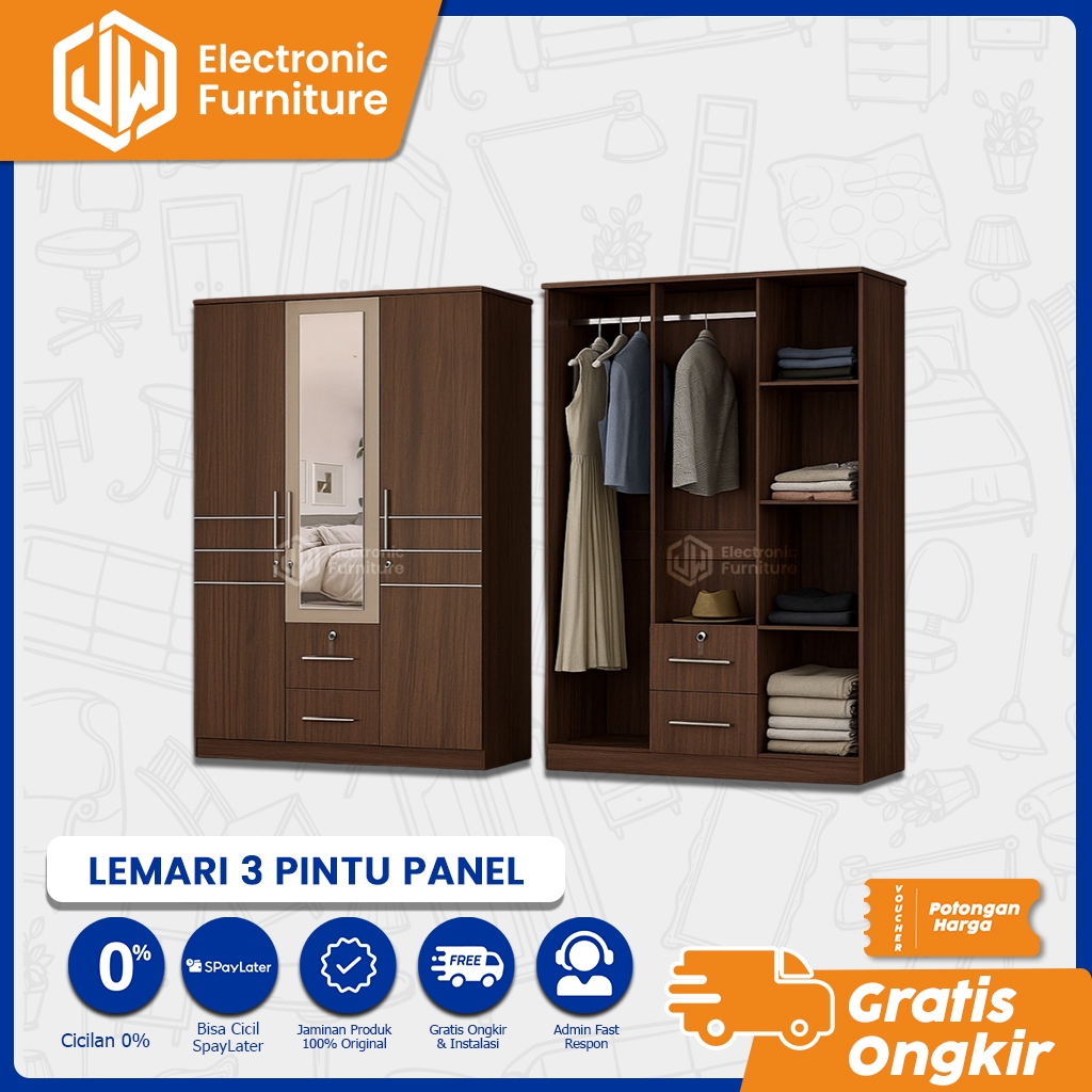 JW - Lemari Pakaian 3 Pintu Panel / Lemari Pakaian 3 Pintu / Lemari pakaian Minimalis - Pontianak