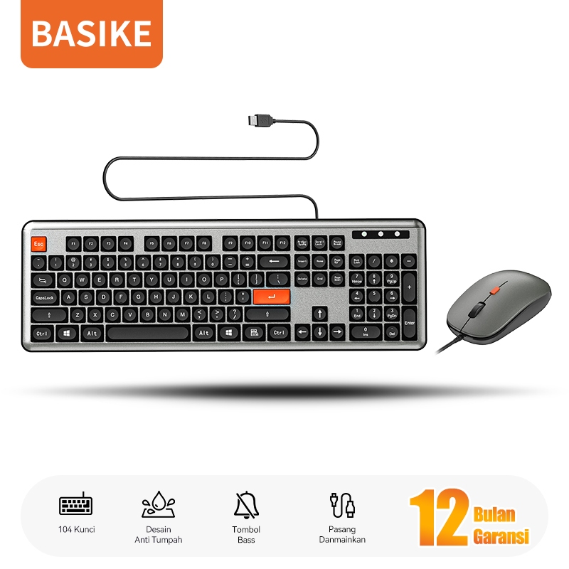 (HOT)BASIKE Keyboard Mouse 1 Set Wired USB Gaming Mechanical Silent mini Portable for PC Laptop Mac