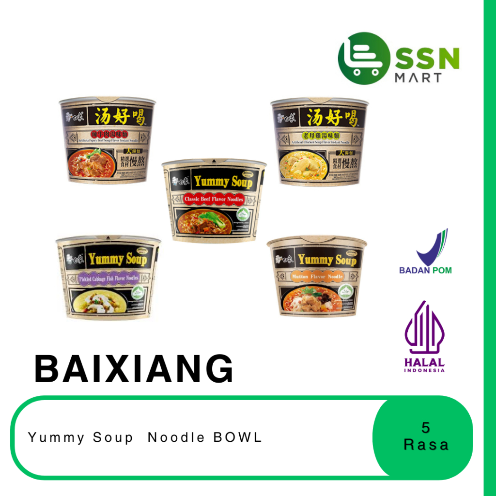 

SSNMart Baixiang Yummy Soup Instant Noodle Bowl 5 Rasa