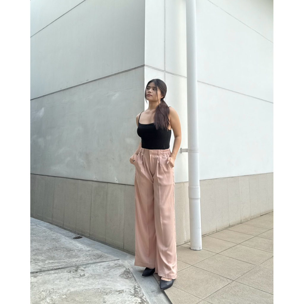 [BIG SALE] VELOLA FLOWY WIDE PANTS - CREAM/SALEM