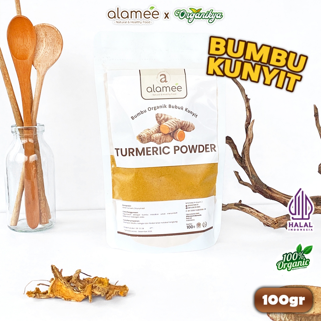

ALAMEE Kunyit Bubuk Turmeric Powder Ground Bumbu Dapur Instan Organik Murni Asli 100g organikya