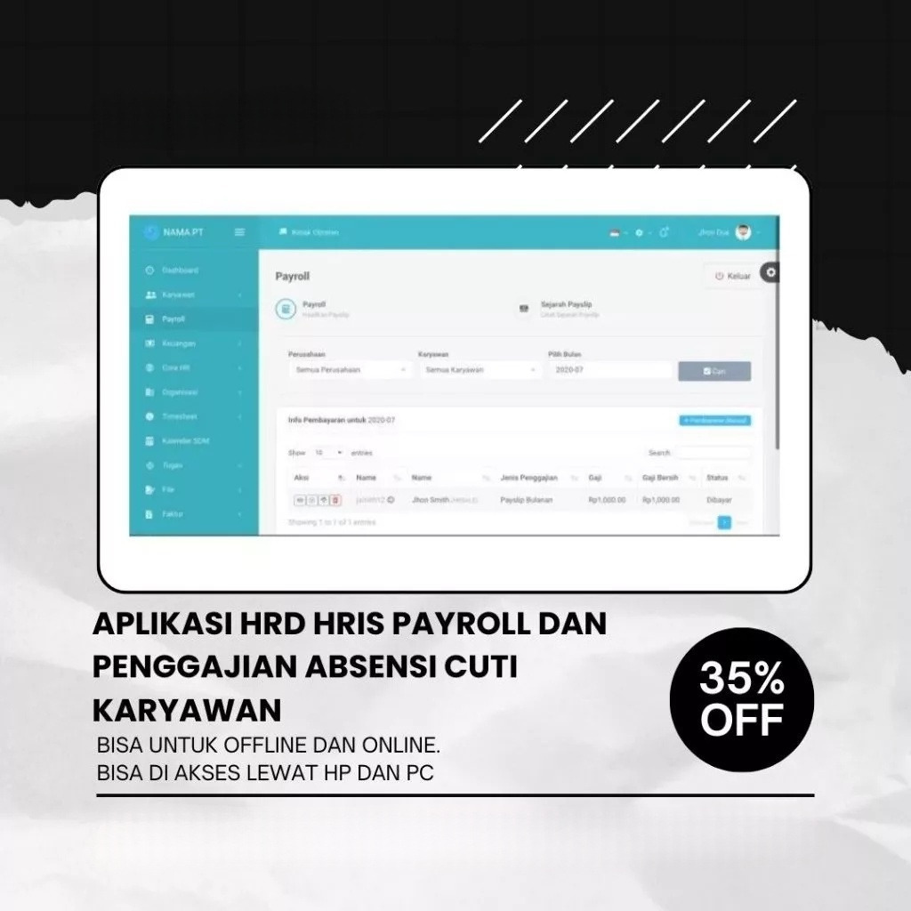 Aplikasi HRD HRIS Payroll dan Penggajian Absensi Cuti karyawan