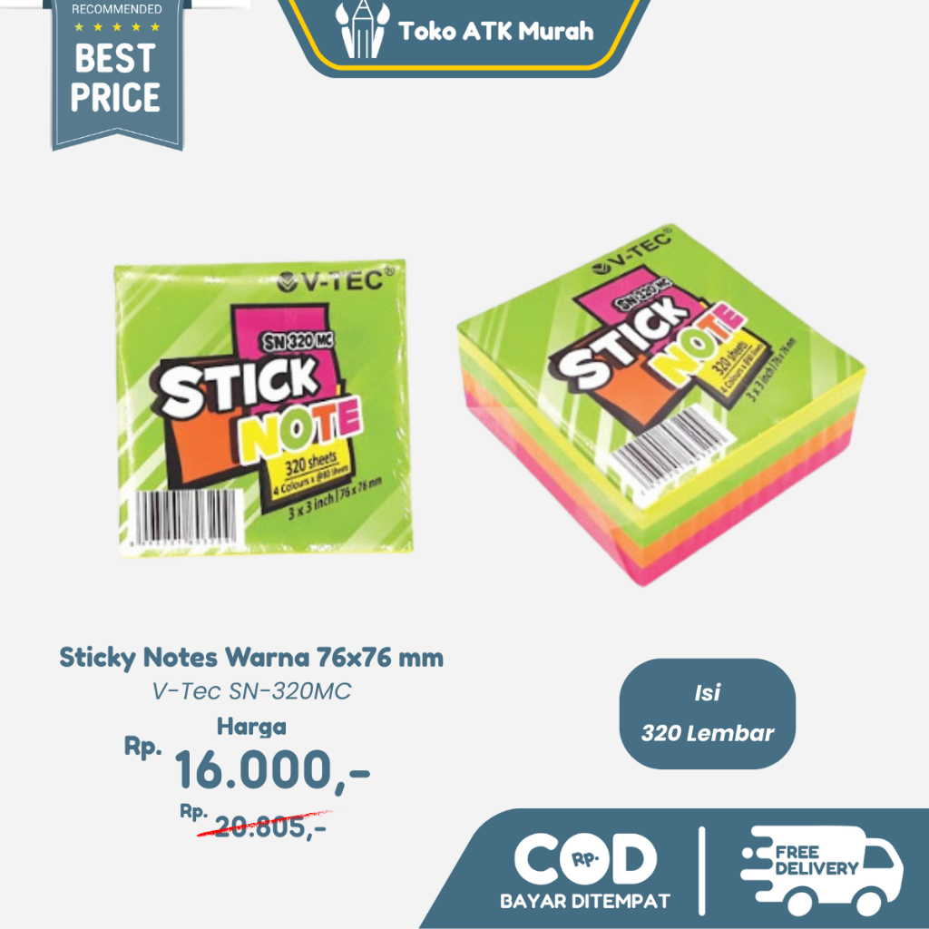 

Memo Stick / Sticky Note V-Tec SN-320 Warna Memo Tempel 76x76mm