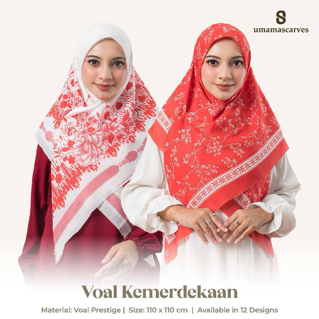 1040 Umama Scarves - Jilbab Merah Putih Voal Motif Kemerdekaan