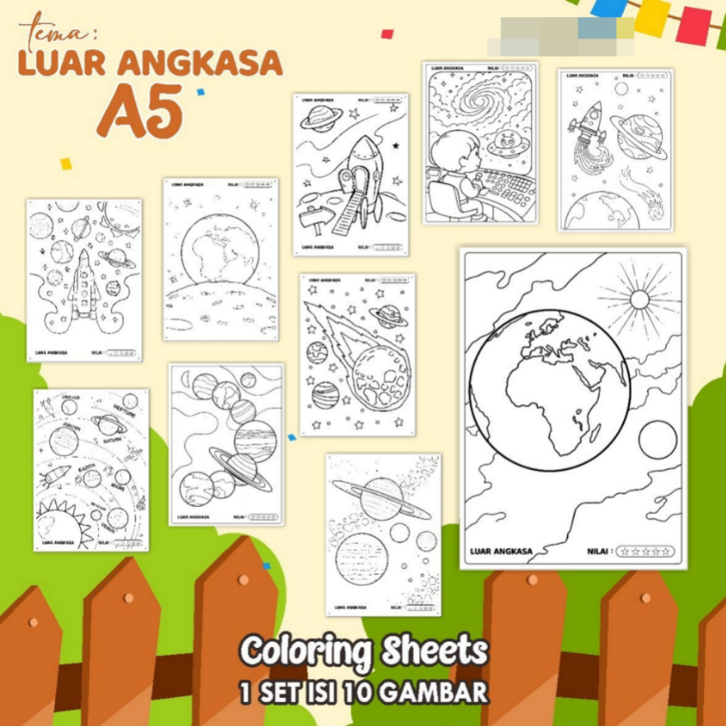 

KERTAS GAMBAR MEWARNAI TEMA [LUAR ANGKASA] A5 ISI 10 LEMBAR - COLORING SHEET FOR KIDS READY STOCK