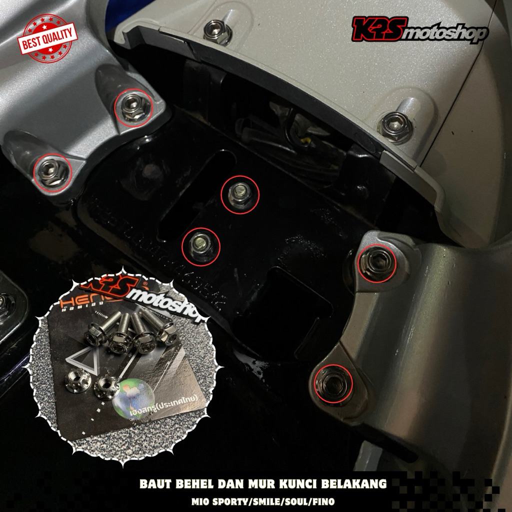 BAUT BEHEL DAN MUR KUNCI BELAKANG ISI 6 PCS/BIJI MIO SPORTY MIO SMILE MIO SOUL FINO KARBU PROBOLT ST