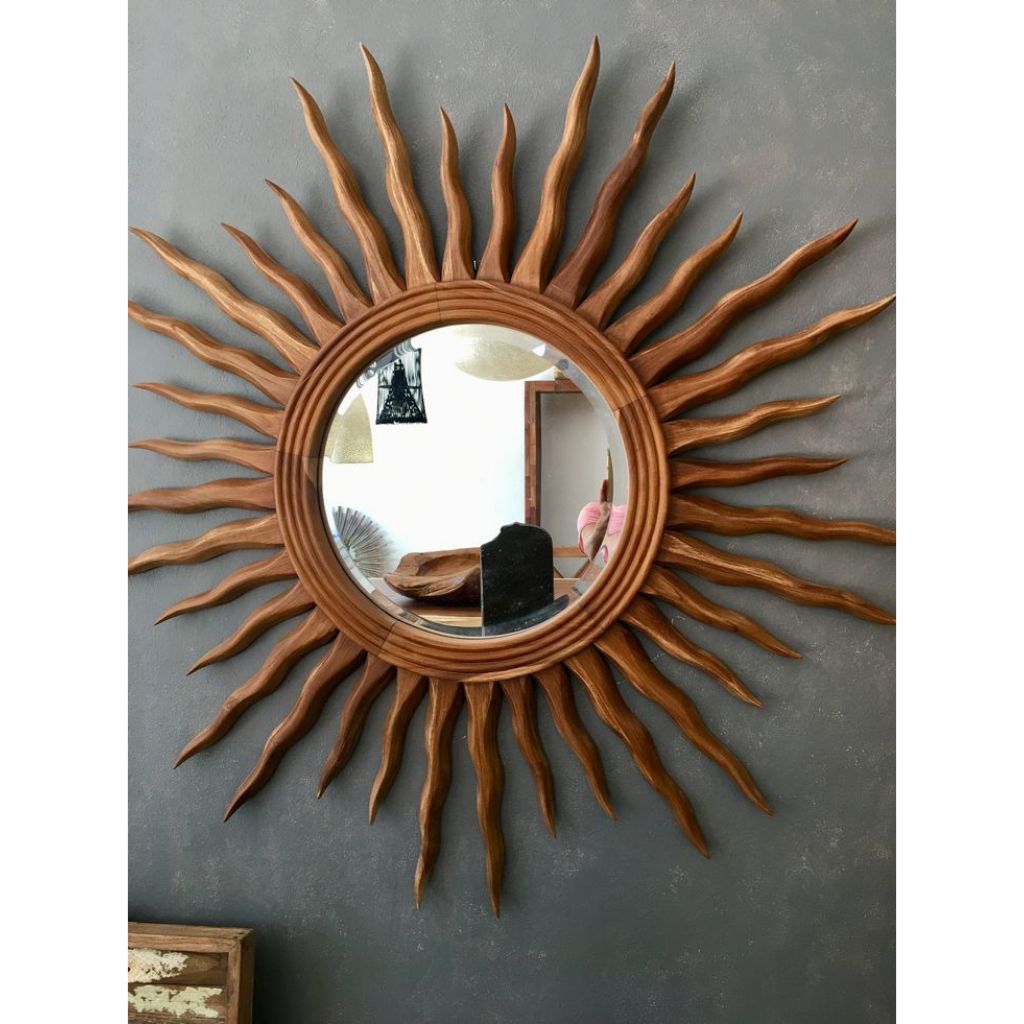 pigura ukir matahari kayu jati cermin dinding kayu jati model matahari pigura kaca jati matahari