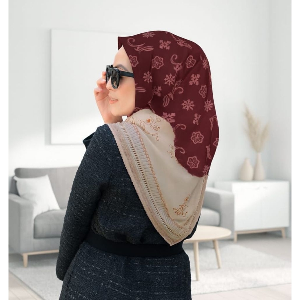 PROMO / MOO MARRON / JILBAB VOAL MOTIF / GROSIR HIJAB / HIJAB SEGI EMPAT / VOAL MOTIF / SYARI SEGI E