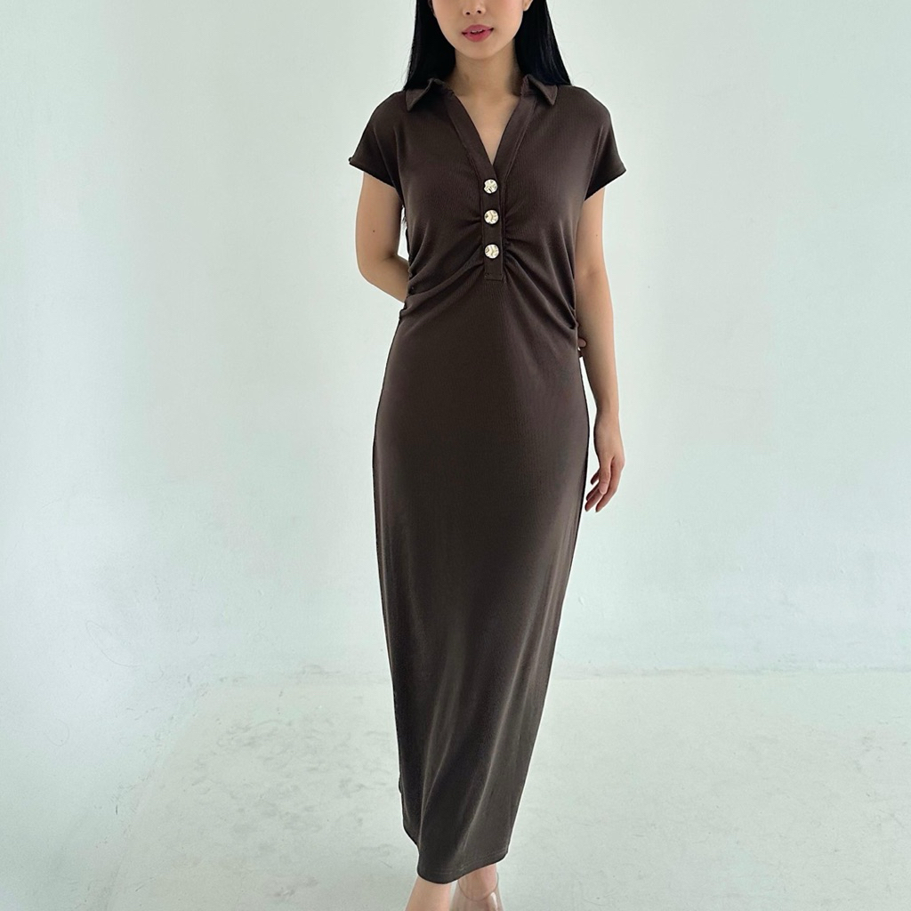 ELIZHA Evelyn Dress - Dress Bodycon Wanita - Dress Wanita Korean Style - Dress Wanita Lengan Pendek 