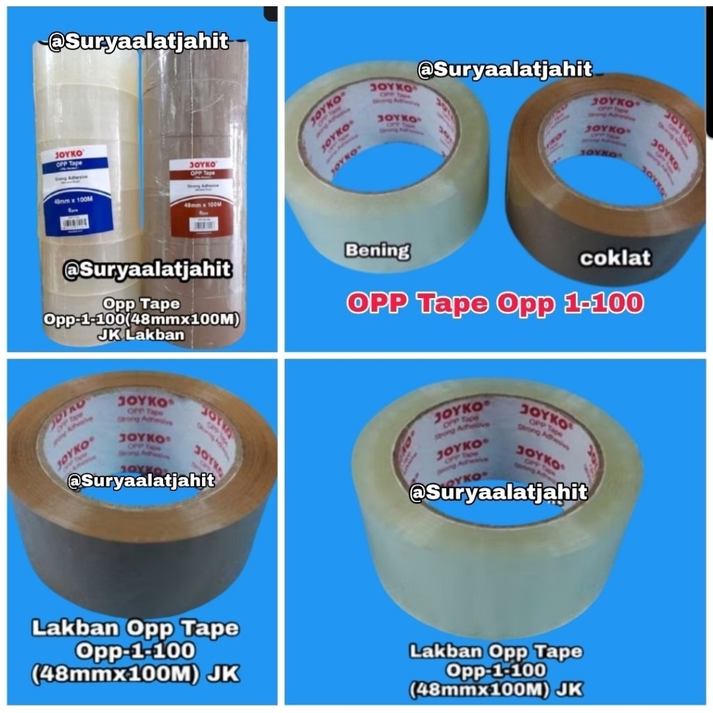 

Lakban Tape Opp 1-100 Joyko (48mm × 100m) rp.159.000/1lusin