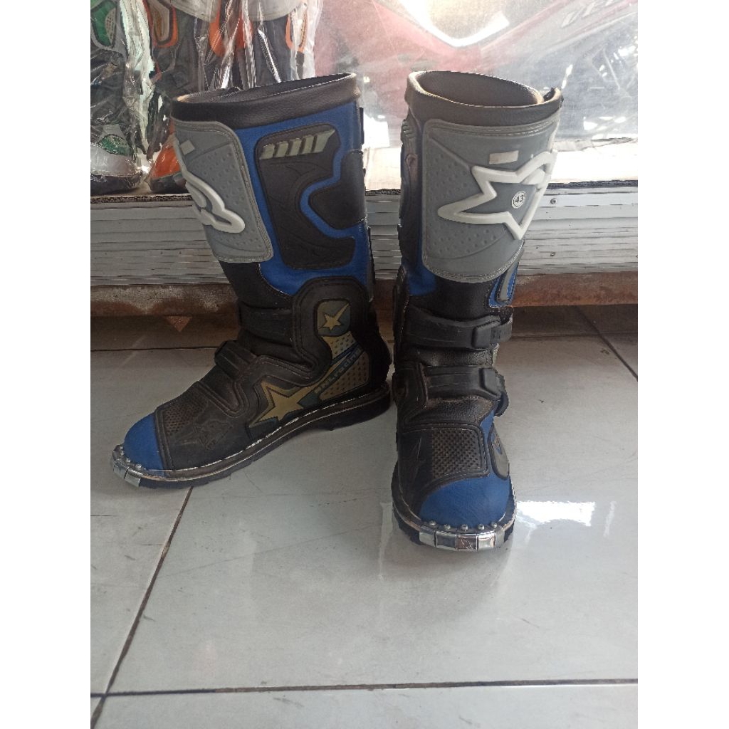 Sepatu boots MX cross Trail Trabas Supermoto RNL Hitam Biru silver