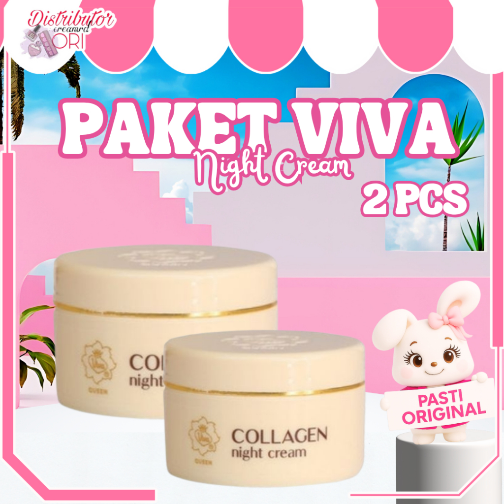 [Paket ISI 2] Viva BUNDLE BUNDLING HEMAT Queen Collagen Night Cream with Vit A & F - 22gr - (2 pcs) 