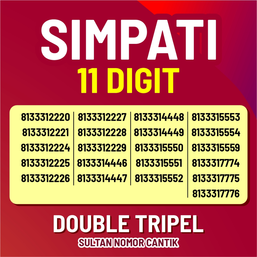 Nomor Cantik Simpati 11 Digit / Nomor Cantik Telkomsel 11 Digit / Nomor Cantik 11 Digit Dobel Tripel