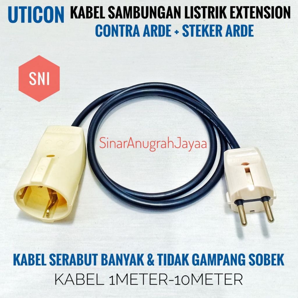 UTICON Kabel Sambungan Listrik EXTENSION Kabel HITAM  1Meter  - 10Meter