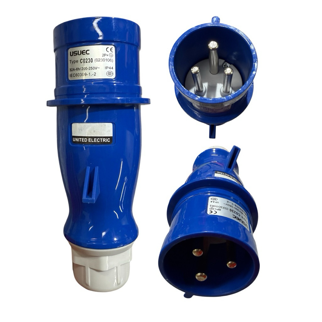 Usuec United Electric Konektor Industrial Mobile Plug 32A 3 Pin 2P+E 1 Phase Stop Kontak Colokan ind