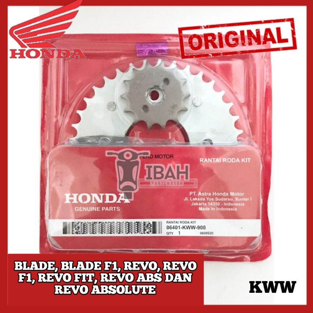 GEAR SET HONDA + RANTAI KWW ORIGINAL UNIT REVO, REVO FIT, BLADE, BLADE F1, REVO F1 DAN REVO ABSOLUTE