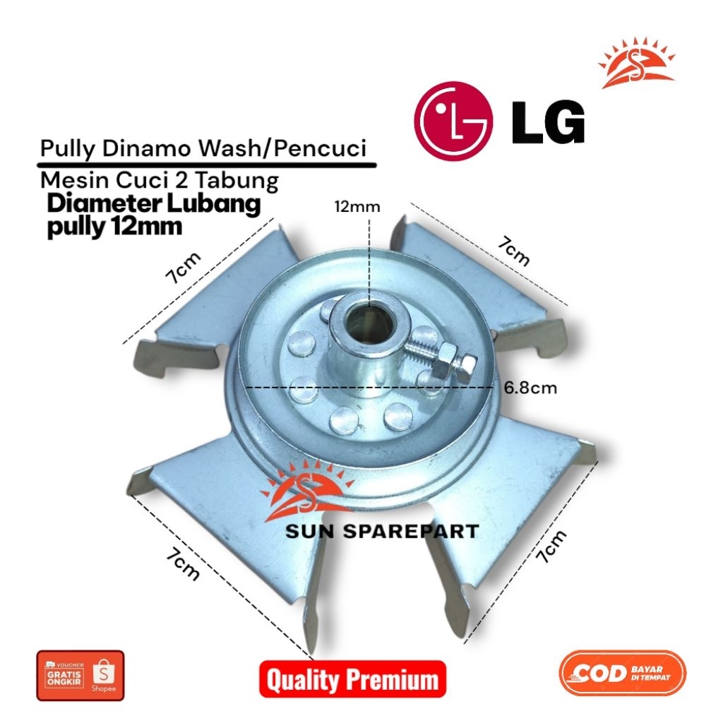 Pully Dinamo wash Lubang pully 12mm Mesin cuci LG 2 Tabung/Pully Dinamo pencuci