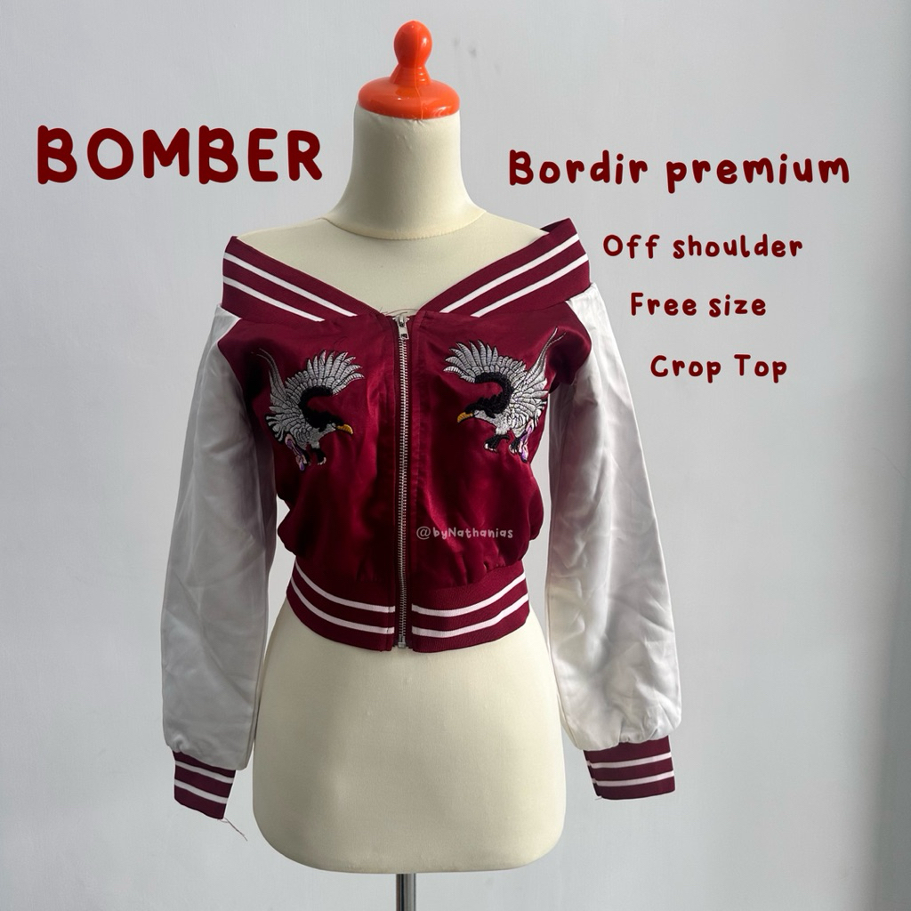 Jaket bordir bomber premium merah putih