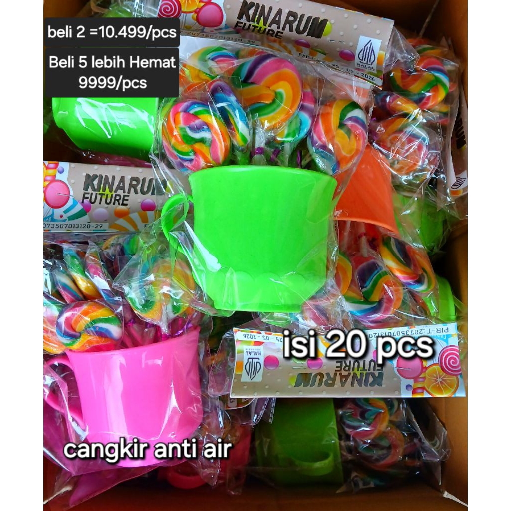 

permen LOLIPOP hadiah CANGKIR PLASTIK isi 20 pcs