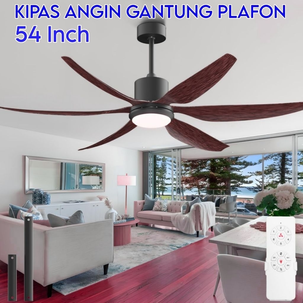 Kipas Angin Gantung Plafon Lampu LED 54 Inch Baling Baling 6 Bilah - DY-588