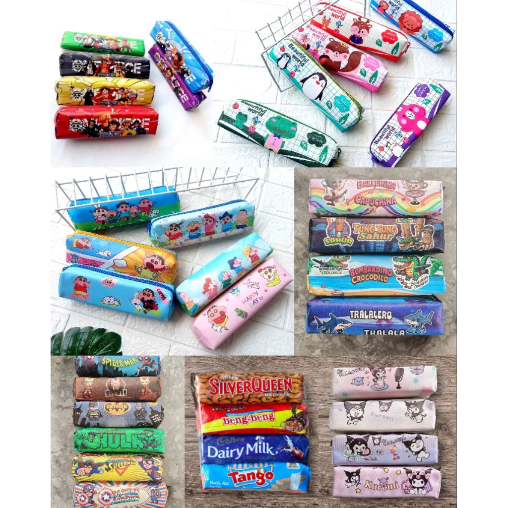 

12pcs Tempat pensil lontong bahan cci resleting || kotak pensil simple murah cocok bgt buat souvenir