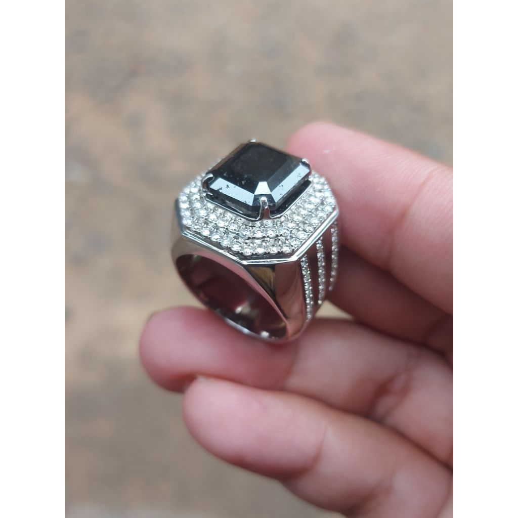 Cincin berlian center 7,17ct ring perak palladium Mata Hitam 12a44