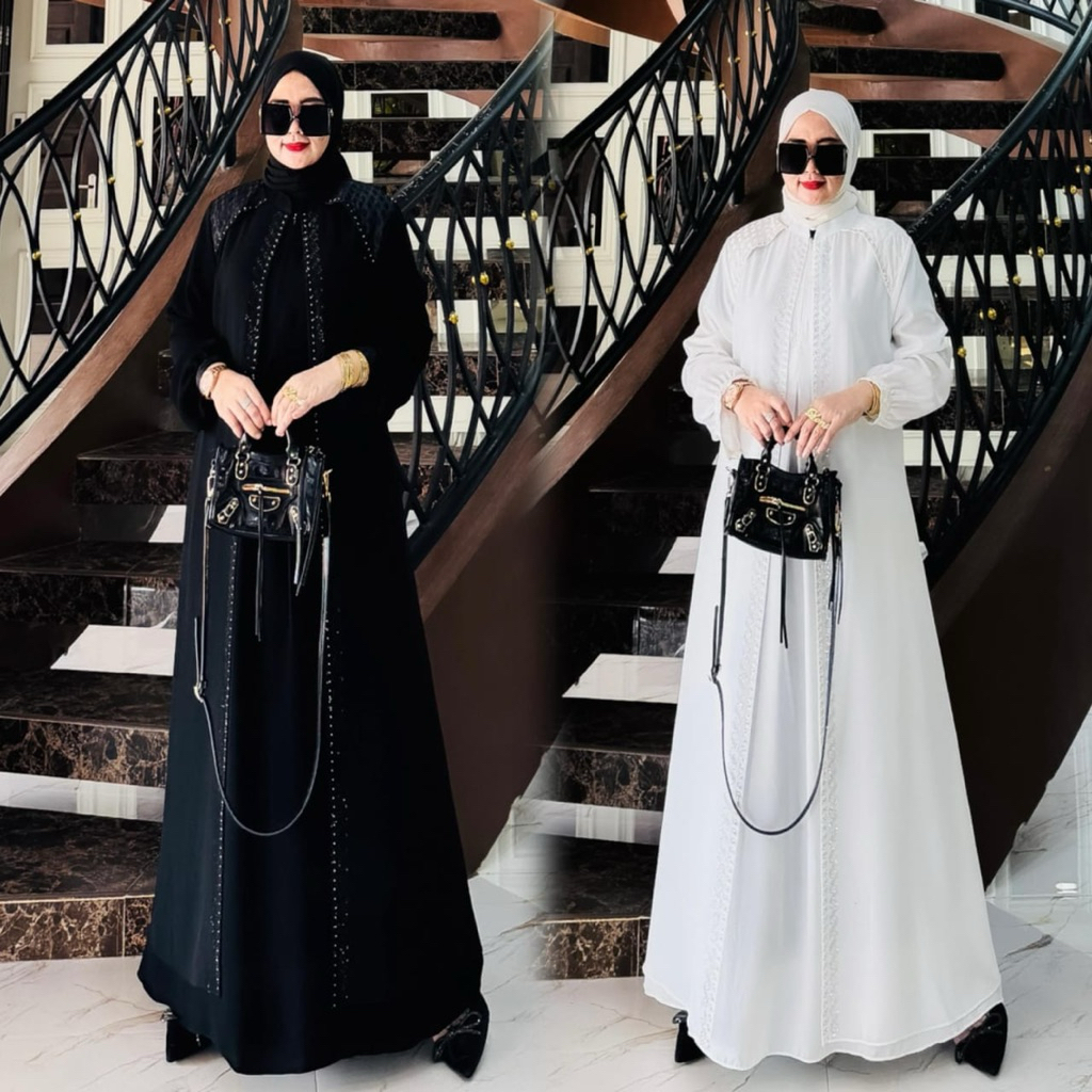 Abaya Turki Zainap Wolfis Mix Ceruty Hitam Dan putih Abaya Terbaru Gamis Pesta