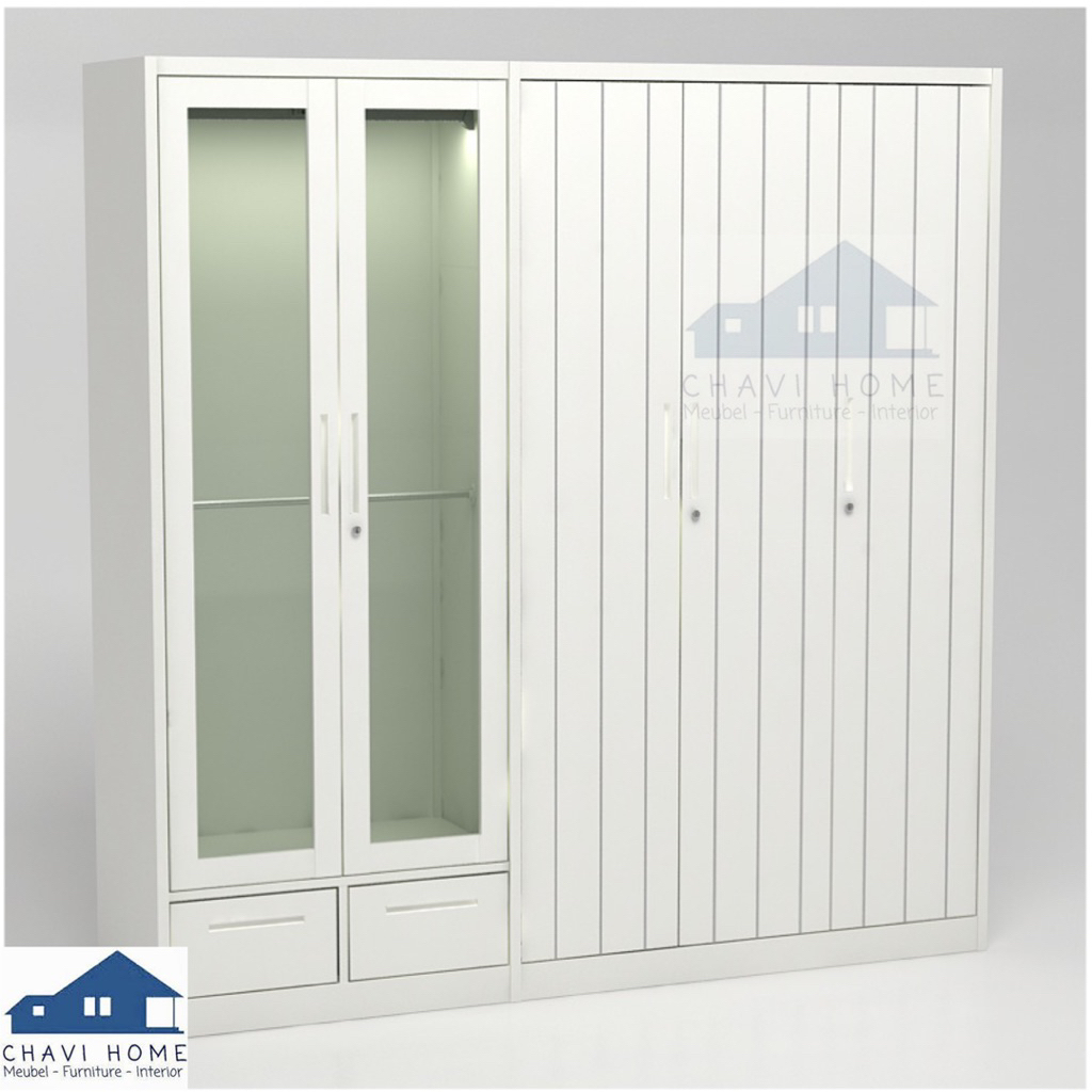 CHAVIHOME Lemari besi lemari pakaian 5 pintu dengan lampu dalam