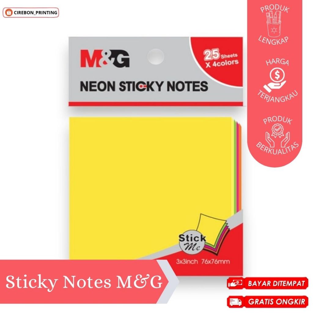 

NEON STICKY NOTES / STICKY NOTES M&G / STICKY NOTES 76X76mm / STICKY NOTES 25 SHEETS / STICKY NOTES 4 COLOUR / ALAT TULIS KANTOR / CIREBON / COD / FREE ONGKIR
