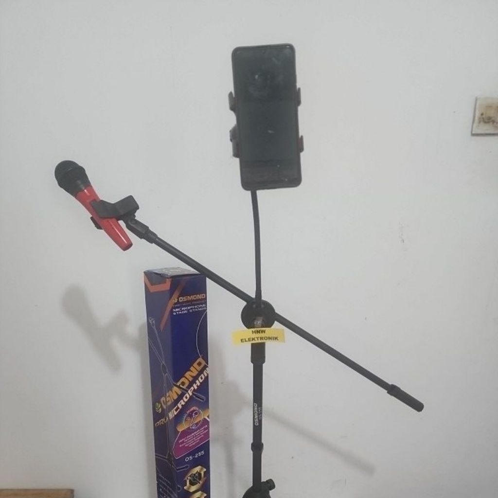 stand panjang berdiri mic hp tripod cagak mic + holder hp OSMOND 255