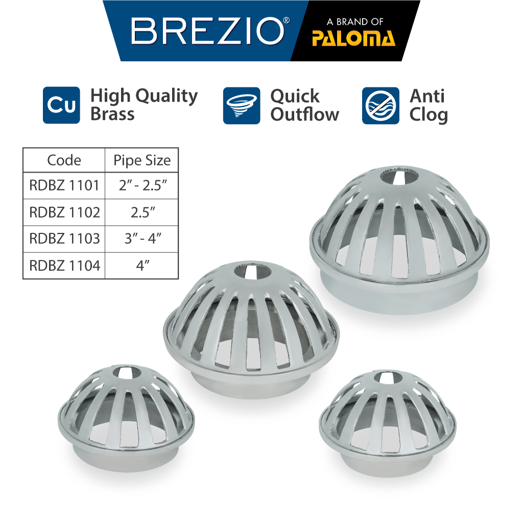 BREZIO Roof Drain Saringan Talang Air Saringan Dak Brass Kuningan 2" 2.5" 3" 4" Inch FCBZ 1101  RDBZ