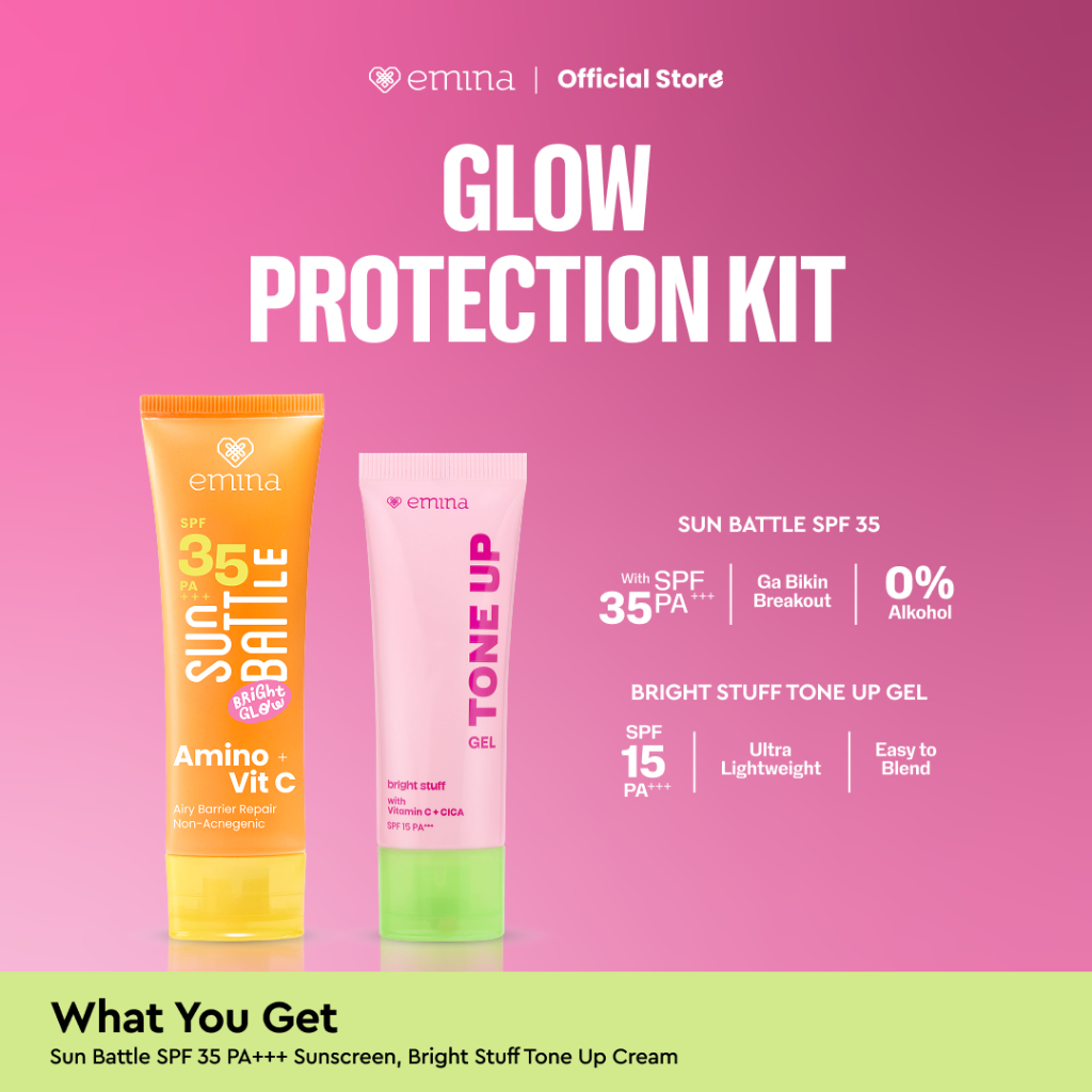 [Creator's Pick] Emina Bright Stuff GLOW PROTECTION KIT (Tone Up Gel, Sun Amino Vitamin C) - Paket P