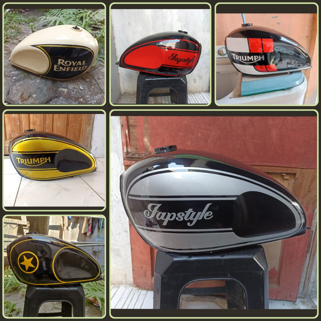 Tangki Cat Japstyle Triumph Custom Motor tengki Trium Merah Hitam Request Thunder Scorpio Tiger Cet